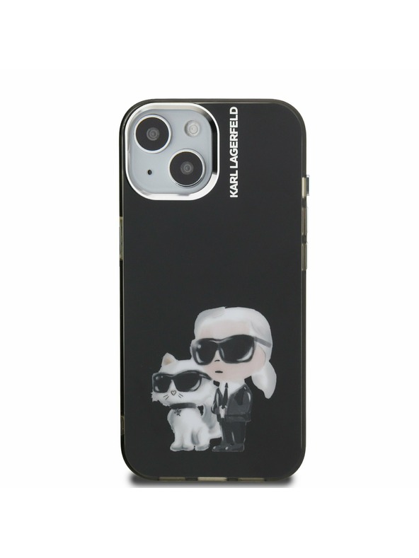 Karl Lagerfeld Karl Lagerfeld IML Aquarelle Karl and Choupette stražnji poklopac za iPhone 15 Crni