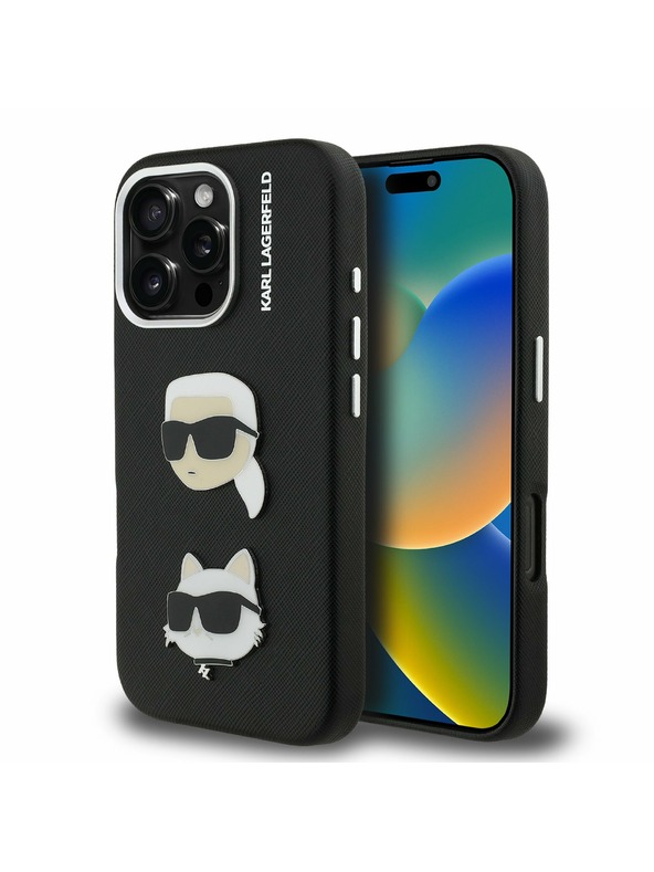 Karl Lagerfeld Karl Lagerfeld Grained PU K&CH Heads stražnji poklopac za iPhone 16 Pro Max Crni
