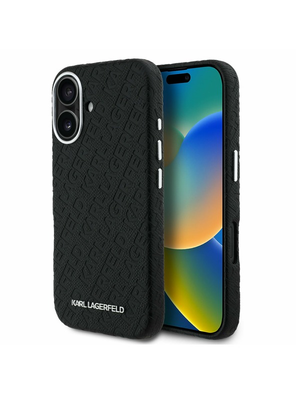 Karl Lagerfeld Karl Lagerfeld Grained PU Repeated Logo MagSafe stražnji poklopac za iPhone 16 Crni