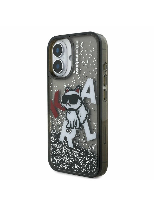 Karl Lagerfeld Karl Lagerfeld Liquid Glitter Scattered Choupette stražnji poklopac za iPhone 16 Crni