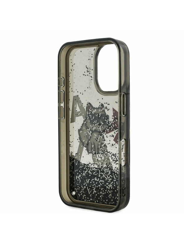 Karl Lagerfeld Karl Lagerfeld Liquid Glitter Scattered Choupette stražnji poklopac za iPhone 16 Crni