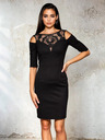Edoti Ženske mini haljine s ukrašenim izrezom i otvorenim ramenima - crne