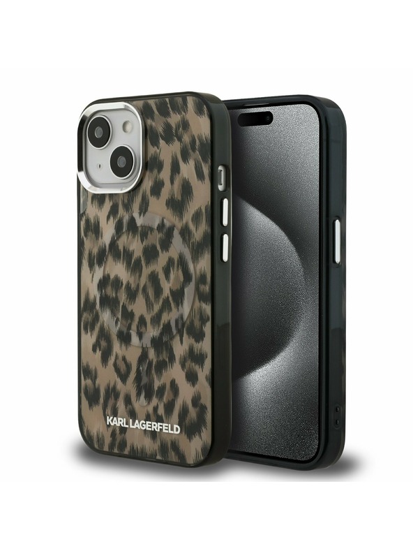 Karl Lagerfeld Karl Lagerfeld IML Leopard MagSafe Stražnji poklopac za iPhone 15 smeđi