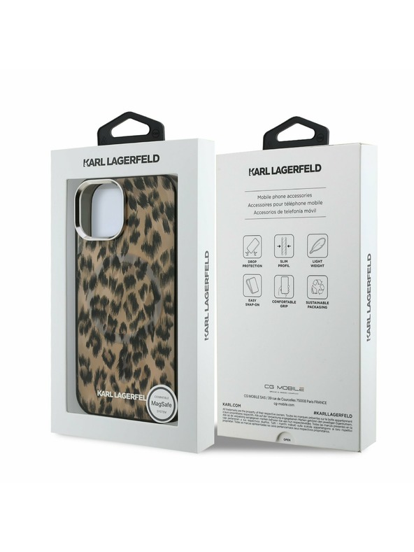 Karl Lagerfeld Karl Lagerfeld IML Leopard MagSafe Stražnji poklopac za iPhone 15 smeđi