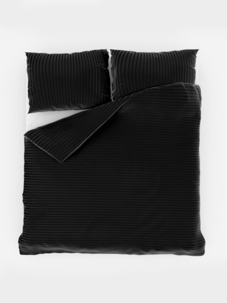 Kvalitex Posteljina od francuskog satena s prugom 1+2, 200x200, 70x90cm CRNI