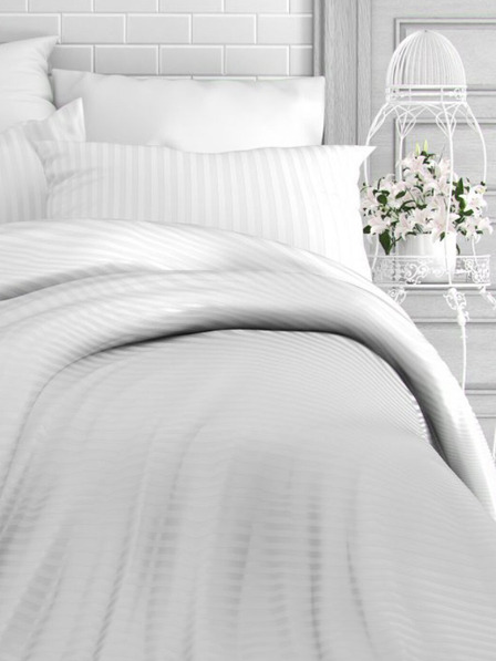 Kvalitex Posteljina od francuskog satena s prugom 1+2, 240x200, 70x90cm BIJELA