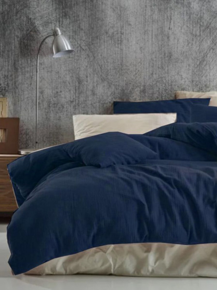 Kvalitex Francouzska mušlin posteljina 220x200, 70x90cm tamno plava Kvalitex