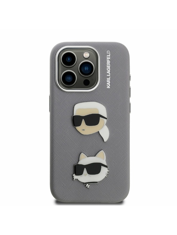 Karl Lagerfeld Karl Lagerfeld Grained PU K&CH Heads Stražnji poklopac za iPhone 15 Pro Grey
