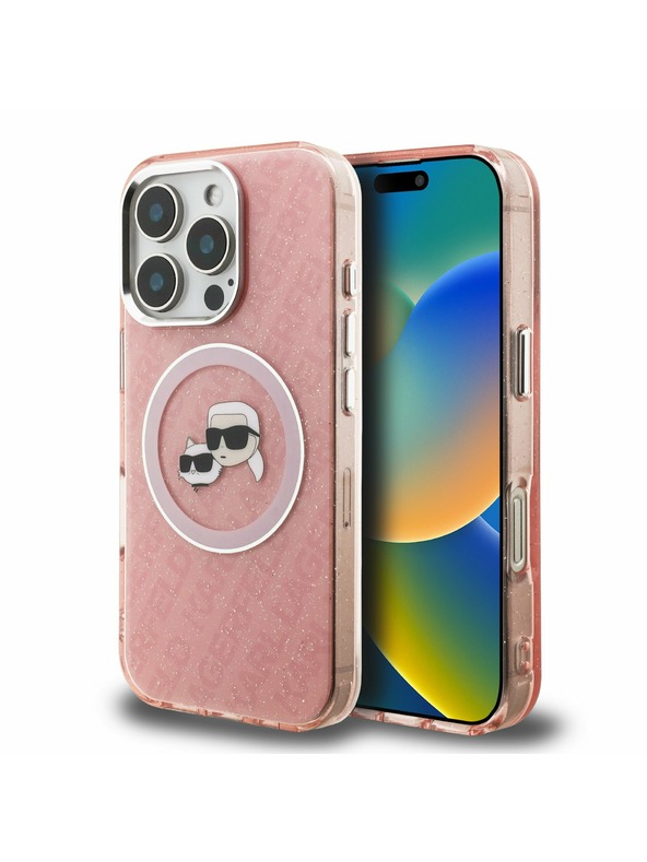 Karl Lagerfeld Karl Lagerfeld IML K&CH Heads Repeated Logo MagSafe Stražnji poklopac za iPhone 16 Pro Pink