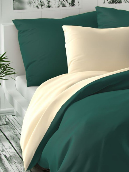Kvalitex Satensko francusko posteljno rublje LUXURY COLLECTION 1+2, 200x200, 70x90cm tamno zeleno / krem