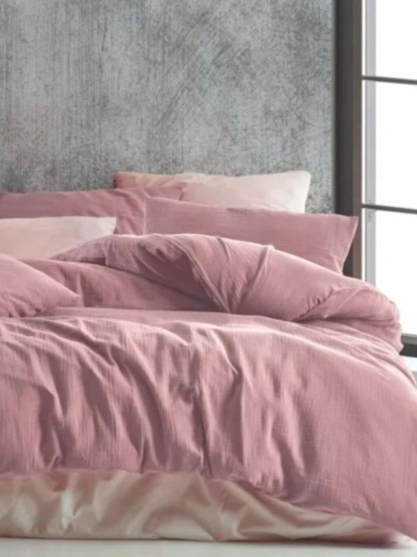 Kvalitex Muselinski komplet posteljine 140x200, 70x90cm ružičasti Kvalitex