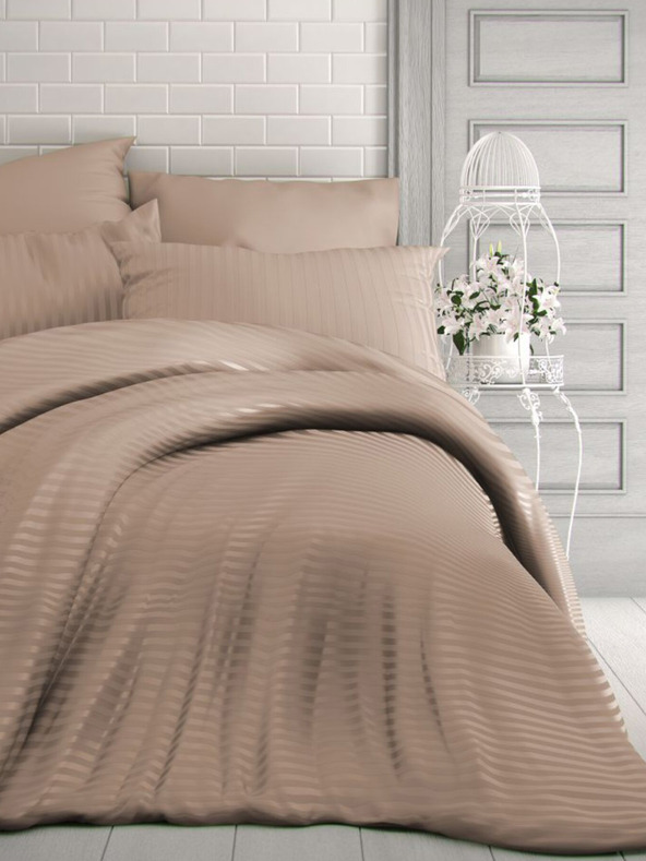 Kvalitex Posteljina od francuskog satena s prugom 1+2, 220x200, 70x90cm bež Kvalitex