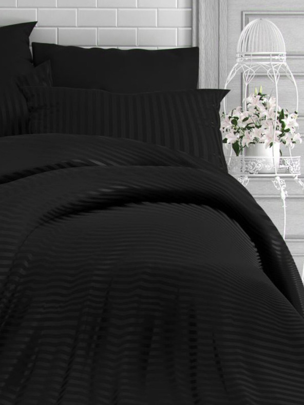 Kvalitex Satenska produžena posteljina s prugom 140x220, 70x90cm CRNA