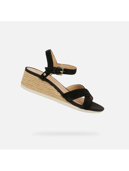 Geox Crna ženska obuća na punu petu Geox Ischia Corda