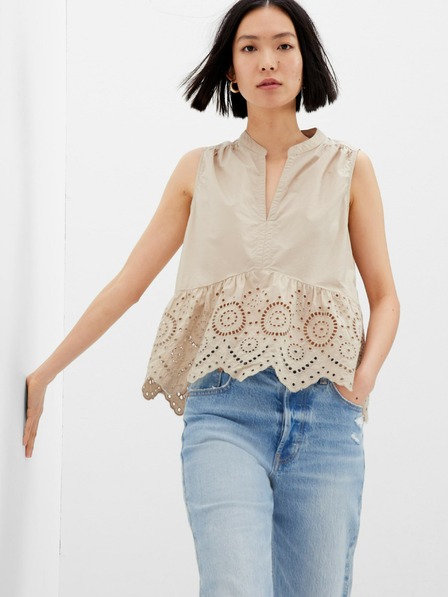 GAP GAP pamučni peplum crop top s čipkom