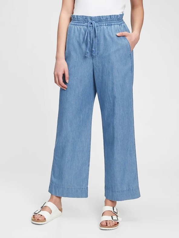 GAP Hlačice visoki struk chambray wide-leg GAP