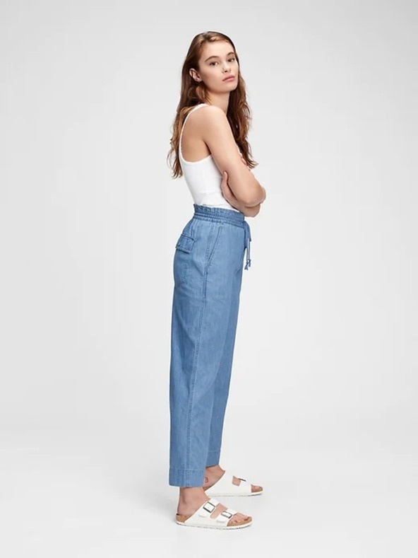 GAP Hlačice visoki struk chambray wide-leg GAP