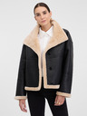 Orsay Crna ženska kožna jakna s krznom ORSAY