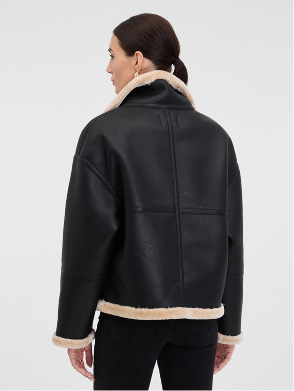 Orsay Crna ženska kožna jakna s krznom ORSAY