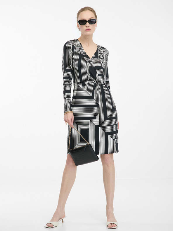 Orsay Crna ženska haljina do koljena s uzorkom ORSAY