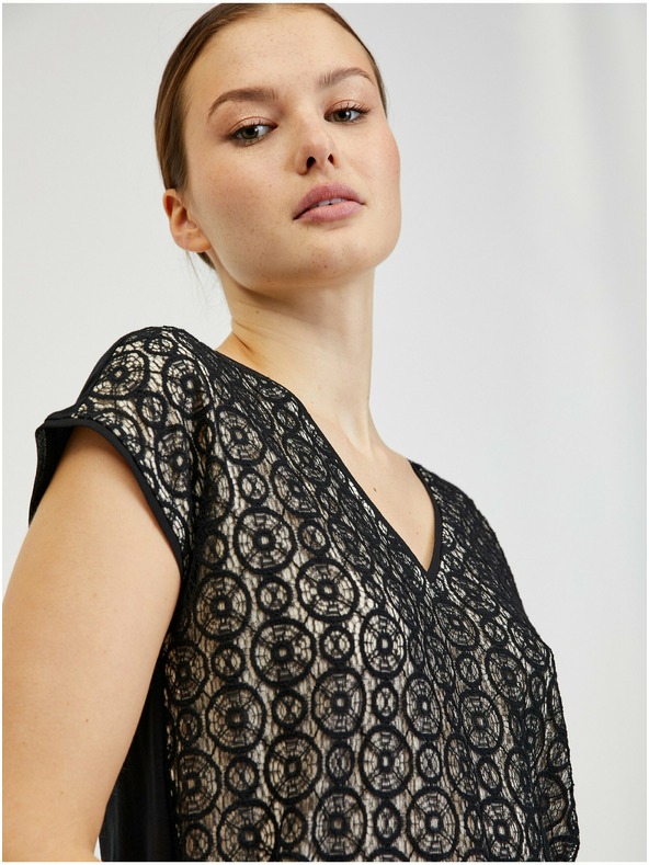 Orsay Bež-crna ženska čipkasta majica ORSAY