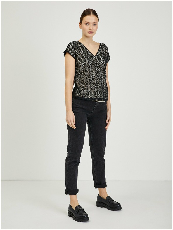 Orsay Bež-crna ženska čipkasta majica ORSAY