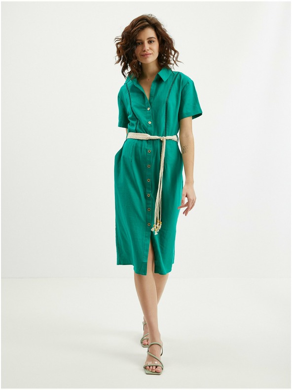 Orsay Zelena ženska lanena haljina ORSAY