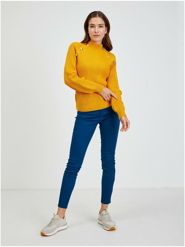 Orsay Žuti ženski rebrasti pulover s ukrasnim gumbima ORSAY