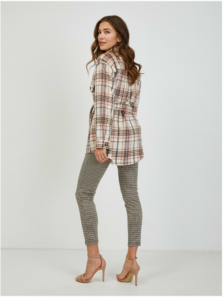 Orsay Ružičasto-krem ženska košulja-jakna na kockice i vezanje ORSAY