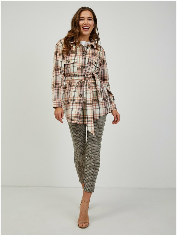 Orsay Ružičasto-krem ženska košulja-jakna na kockice i vezanje ORSAY