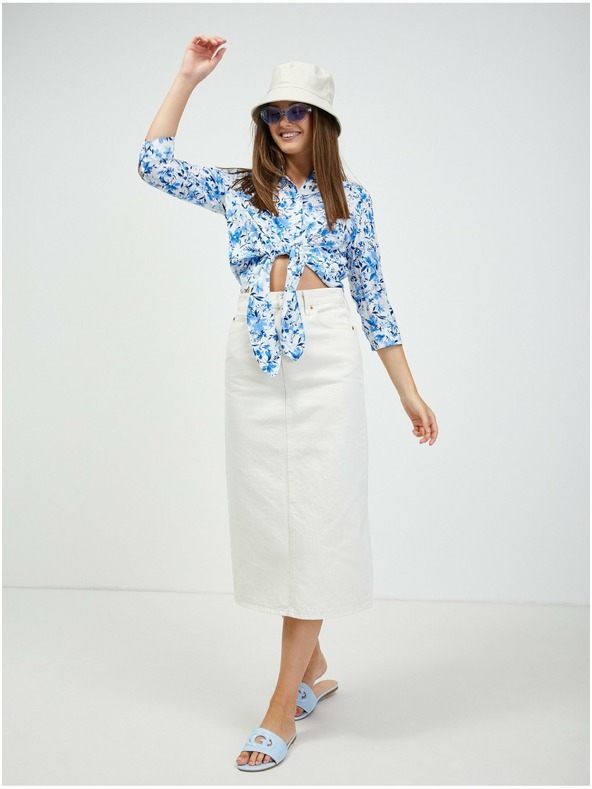 Orsay Bijelo-plava košulja cvjetnog uzorka s vezanjem u čvor ORSAY