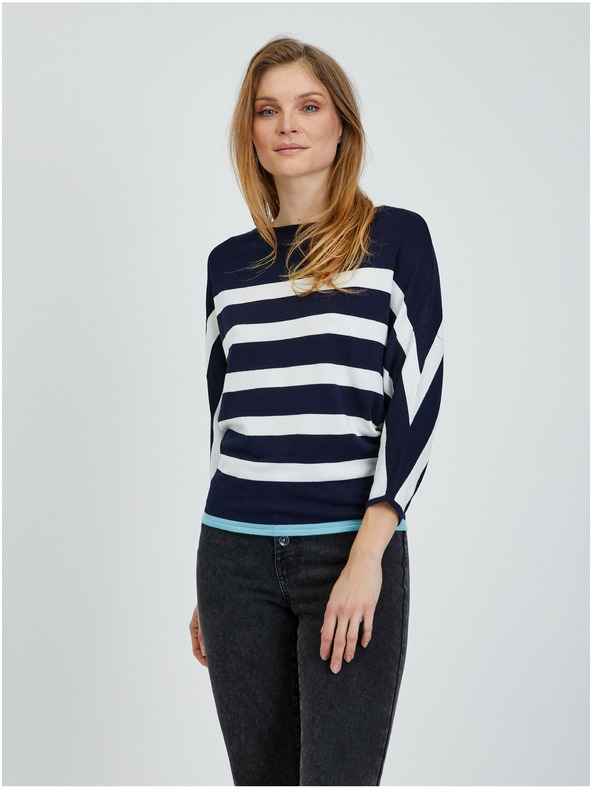 Orsay Bijelo-plavi lagani prugasti džemper ORSAY