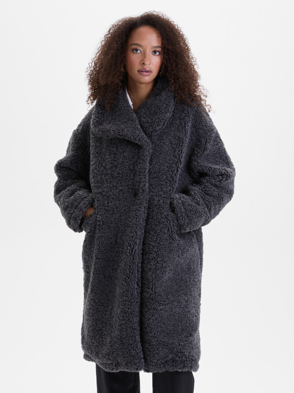 Orsay Tamno sivi ženski kaput od umjetnog krzna ORSAY