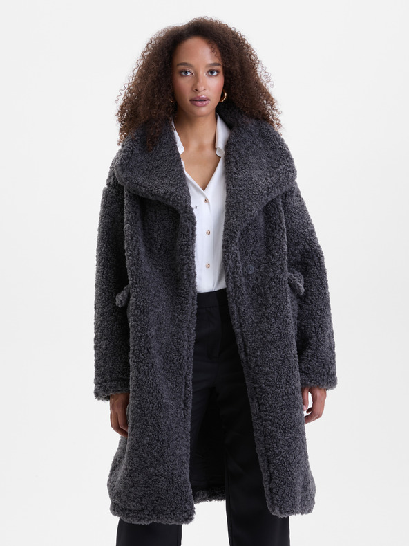 Orsay Tamno sivi ženski kaput od umjetnog krzna ORSAY