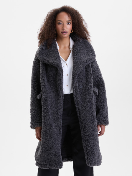 Orsay Tamno sivi ženski kaput od umjetnog krzna ORSAY