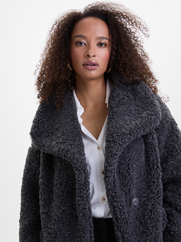 Orsay Tamno sivi ženski kaput od umjetnog krzna ORSAY