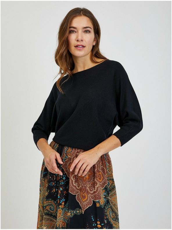 Orsay Crni ženski rebrasti pulover sa šišmiš-rukavima ORSAY