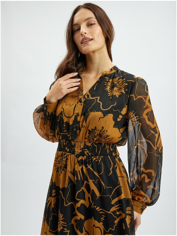 Orsay Smeđe-crna ženska haljina srednje duljine cvjetnog uzorka ORSAY