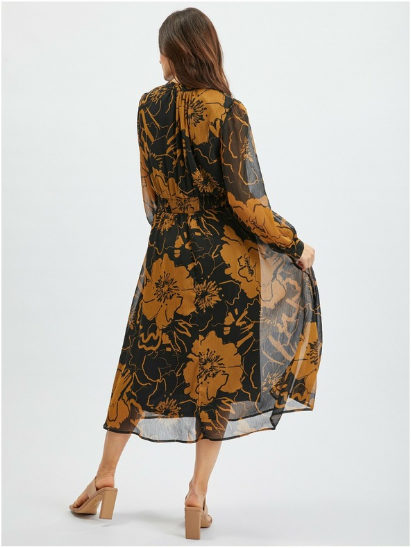 Orsay Smeđe-crna ženska haljina srednje duljine cvjetnog uzorka ORSAY