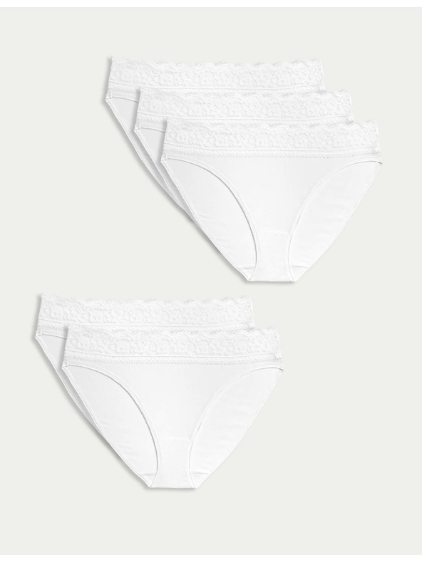 Marks & Spencer Čipkaste gaćice od pamuka sa likrom, 5 kom u pakiranju Marks & Spencer bijele