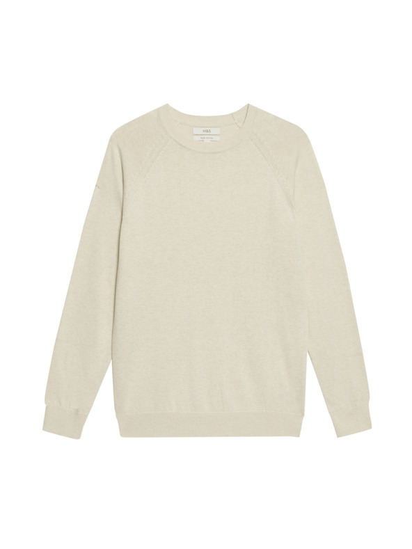 Marks & Spencer Krem pulover s okruglim izrezom od čistog pamuka Marks & Spencer
