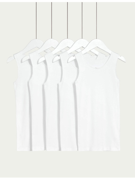 Marks & Spencer Bijela dječja majica bez rukava od čistog pamuka, paket od 5 komada (2-16 godina) Marks & Spencer