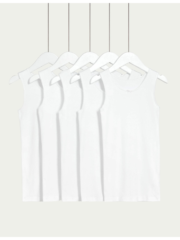 Marks & Spencer Bijela dječja majica bez rukava od čistog pamuka, paket od 5 komada (2-16 godina) Marks & Spencer