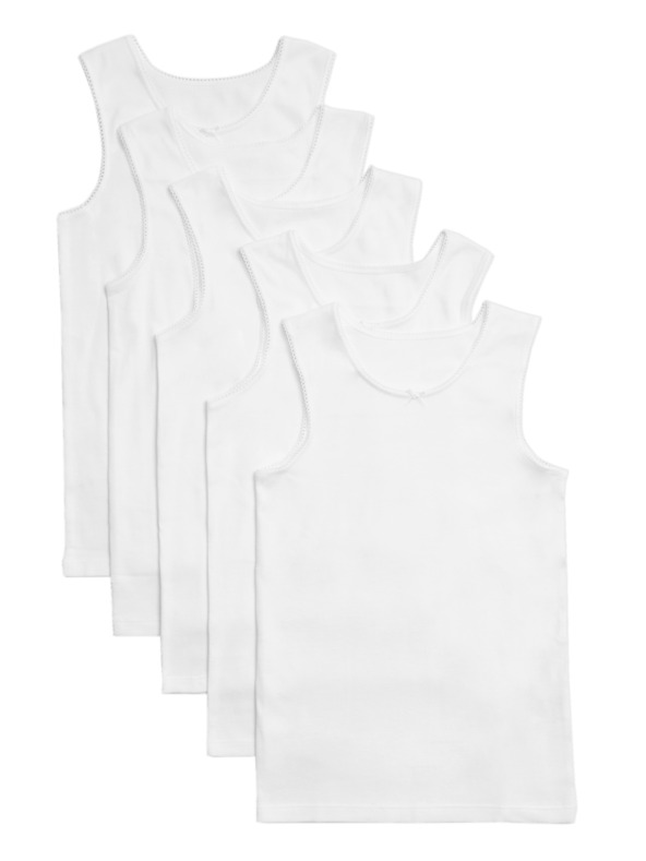 Marks & Spencer Bijela dječja majica bez rukava od čistog pamuka, paket od 5 komada (2-16 godina) Marks & Spencer