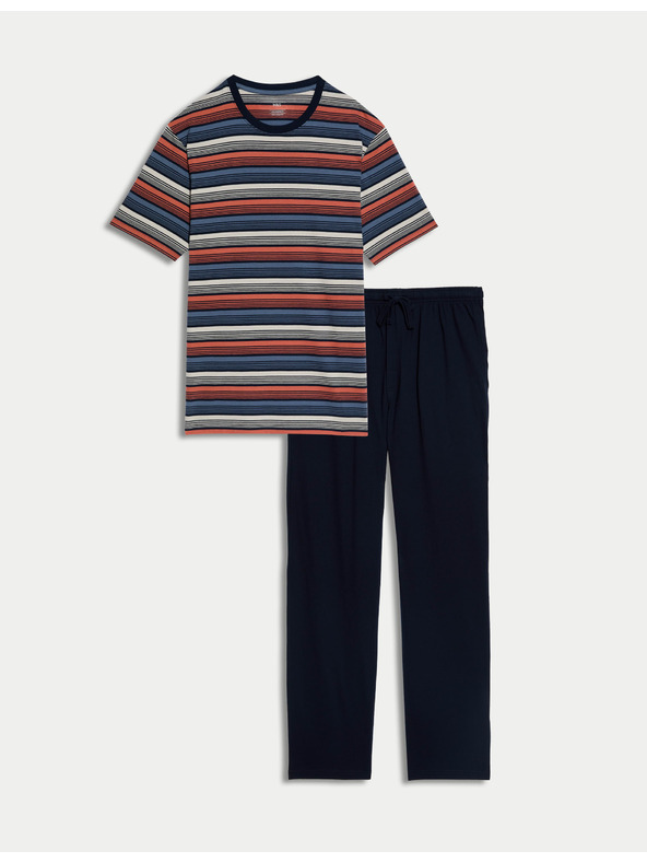 Marks & Spencer Marks & Spencer prugasta ombre pidžama od čistog pamuka tamnoplava