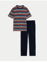 Marks & Spencer Marks & Spencer prugasta ombre pidžama od čistog pamuka tamnoplava