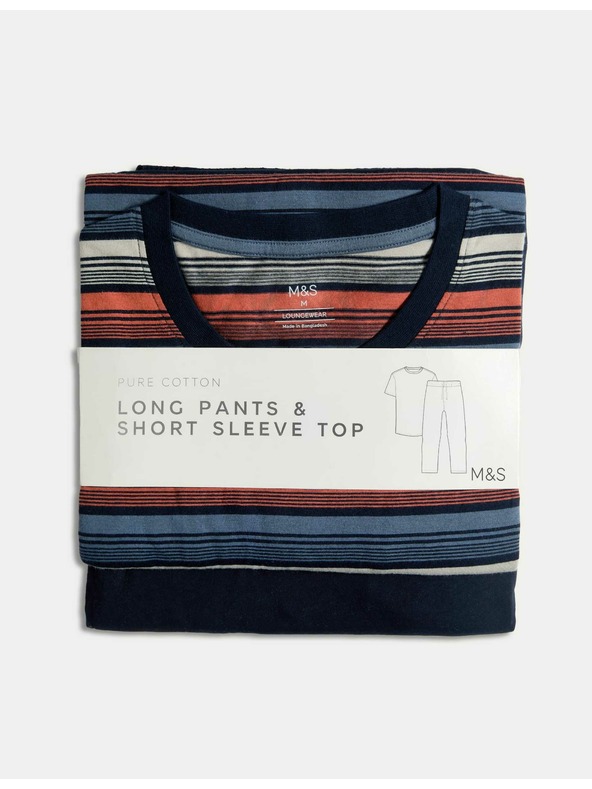 Marks & Spencer Marks & Spencer prugasta ombre pidžama od čistog pamuka tamnoplava