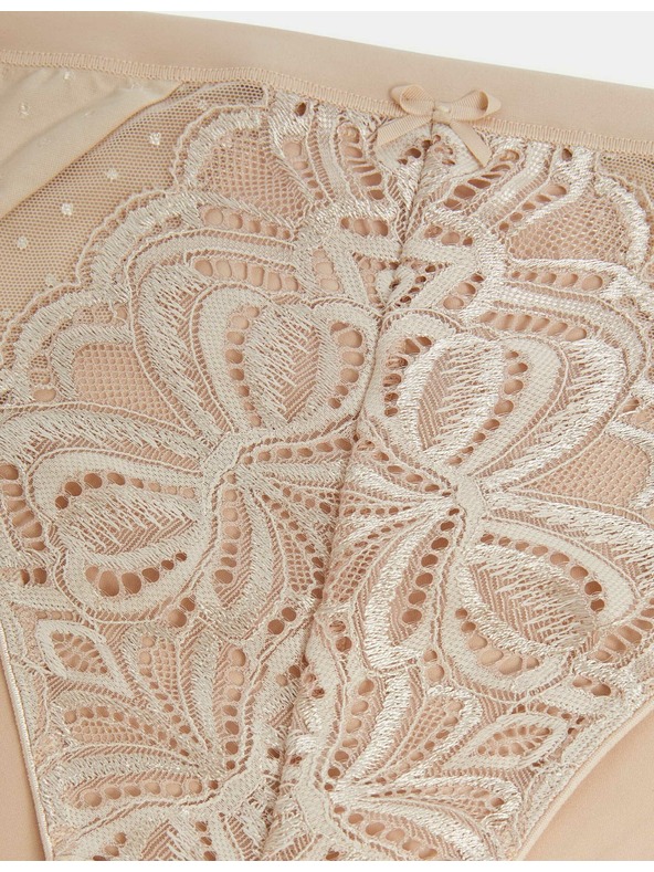 Marks & Spencer Amelia High Cut Lace Briefs 3 Pack Marks & Spencer Beige