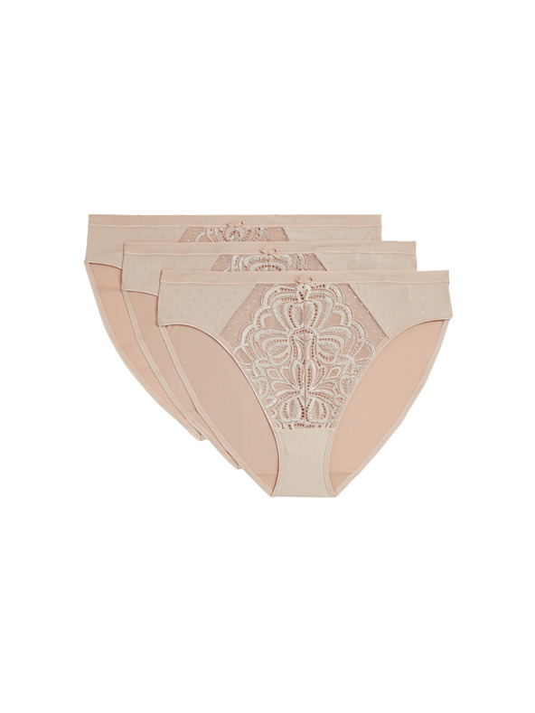 Marks & Spencer Amelia High Cut Lace Briefs 3 Pack Marks & Spencer Beige
