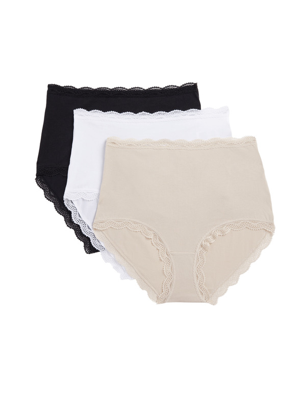 Marks & Spencer Pamučne gaćice visokog struka, 3 kom Marks & Spencer bež